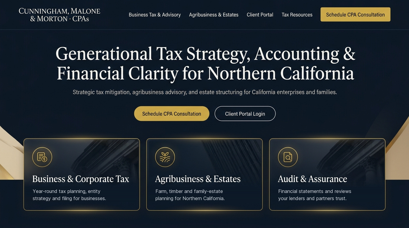Proposed homepage design for Cunningham, Malone & Morton CPAs